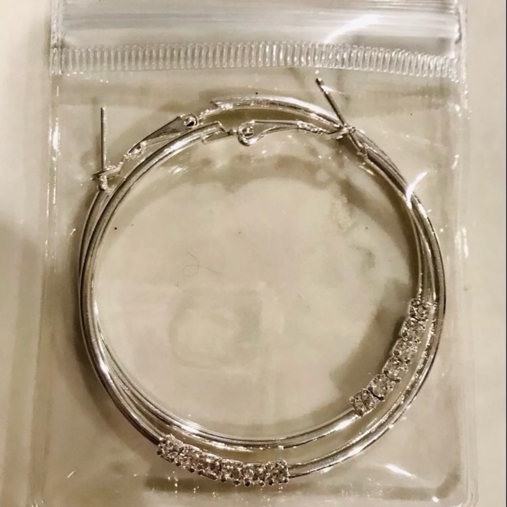 925 Sterling Silver thick round large 2β basic hoop earrings - Picture 5 of 5
